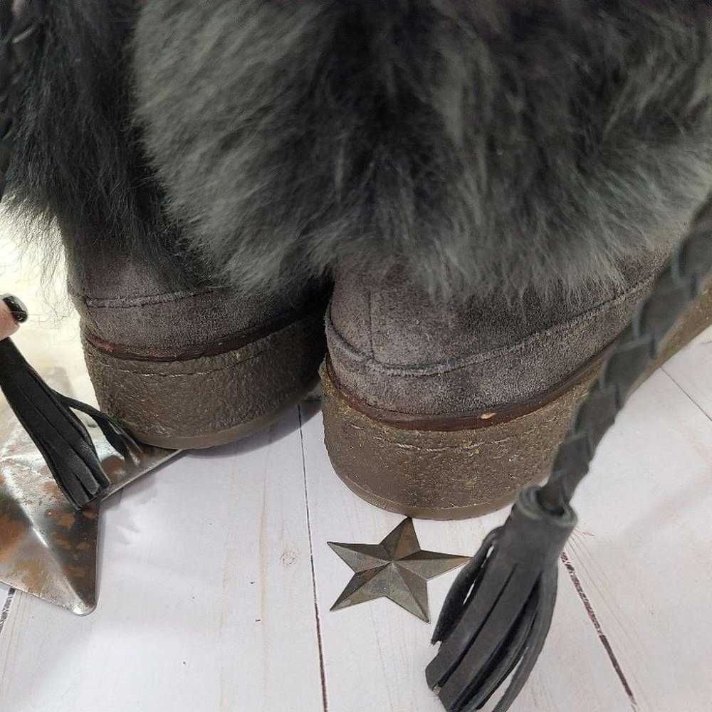 Frye Gail shearling fur boots Smoke gray black su… - image 7