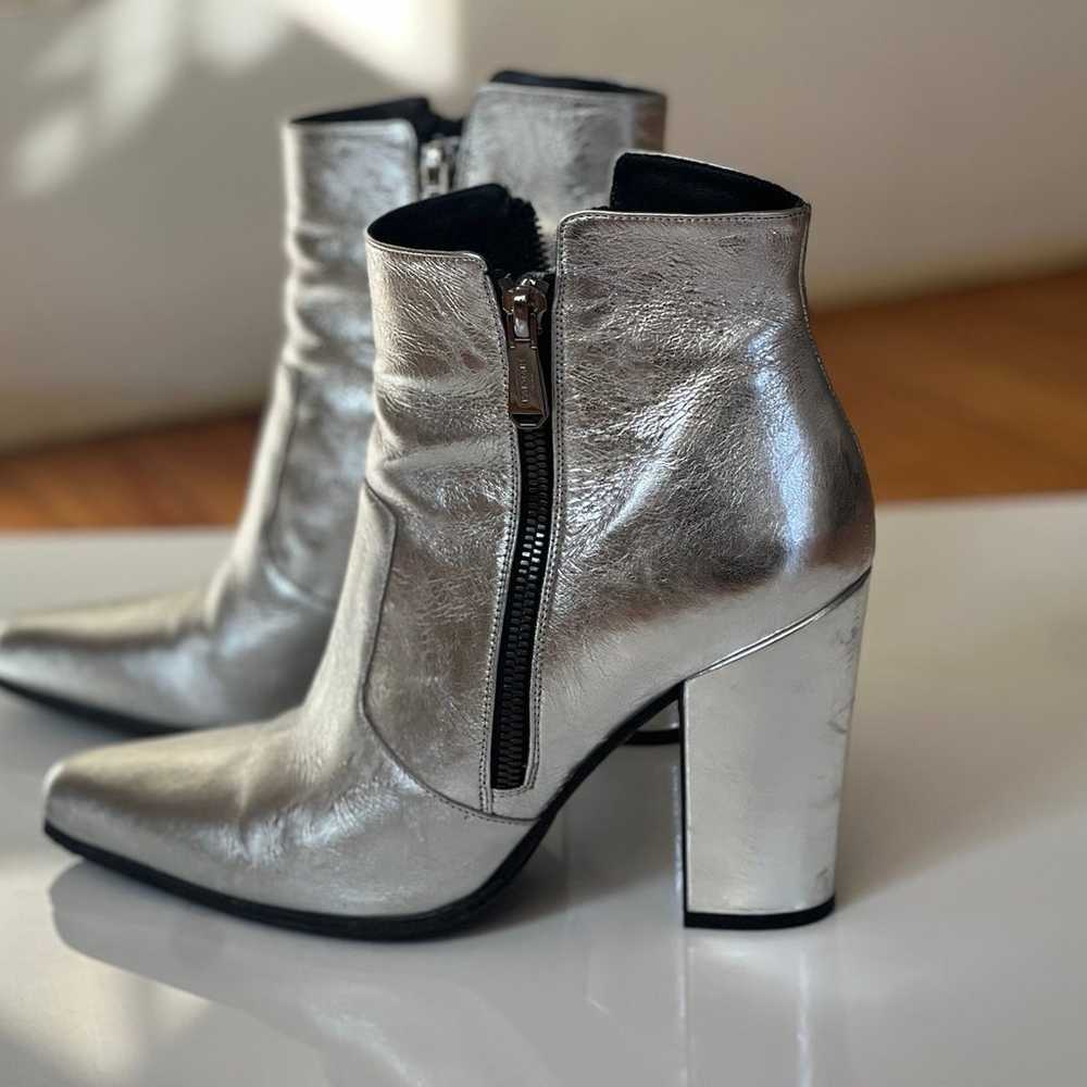 BALMAIN Silver Leather Ankle Boots 38/US7 $870 - image 1