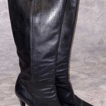 AUTH Prada Italy Black Leather Riding Knee High S… - image 1