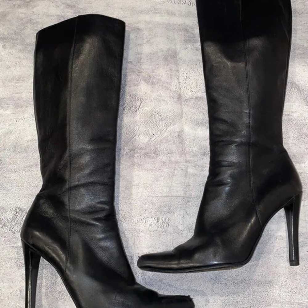 AUTH Prada Italy Black Leather Riding Knee High S… - image 2