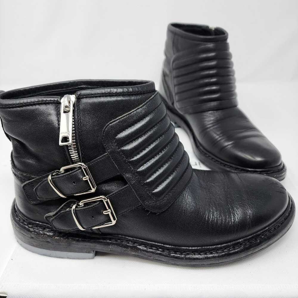 Burberry Keating Black Leather Moto Boots 37 - image 1