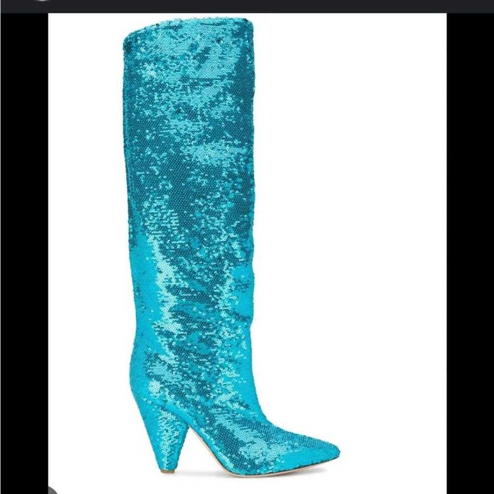 P.A.R.O.S.H Blue/Teal Knee High Sequin Boots Size… - image 1