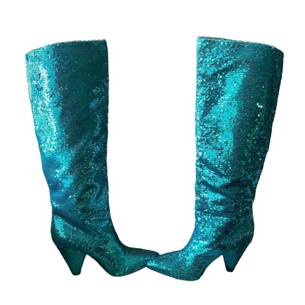 P.A.R.O.S.H Blue/Teal Knee High Sequin Boots Size… - image 2