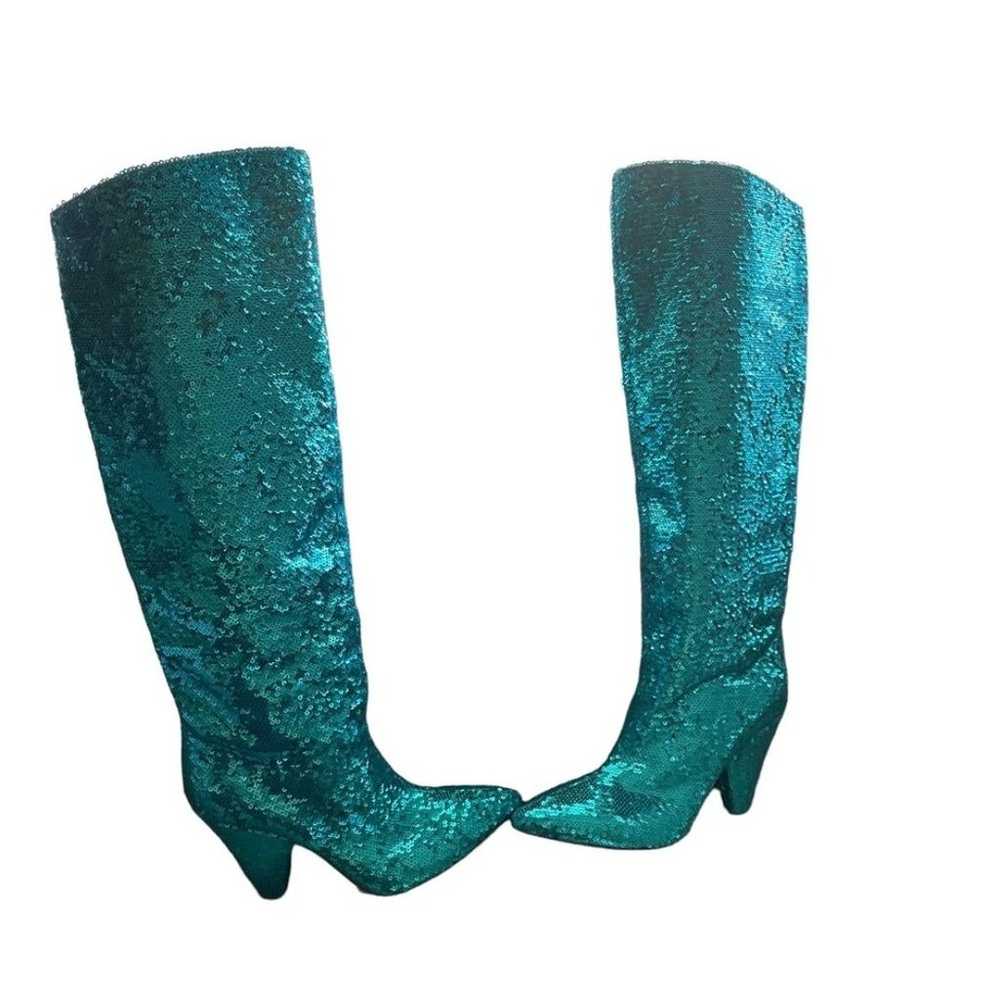 P.A.R.O.S.H Blue/Teal Knee High Sequin Boots Size… - image 3