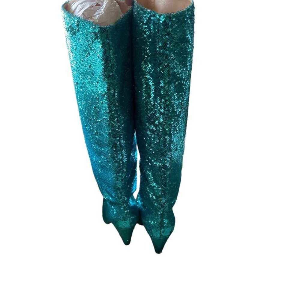 P.A.R.O.S.H Blue/Teal Knee High Sequin Boots Size… - image 5