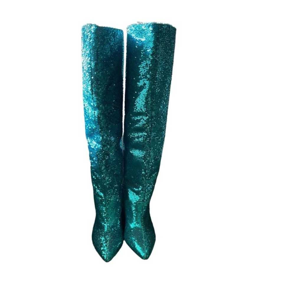 P.A.R.O.S.H Blue/Teal Knee High Sequin Boots Size… - image 6