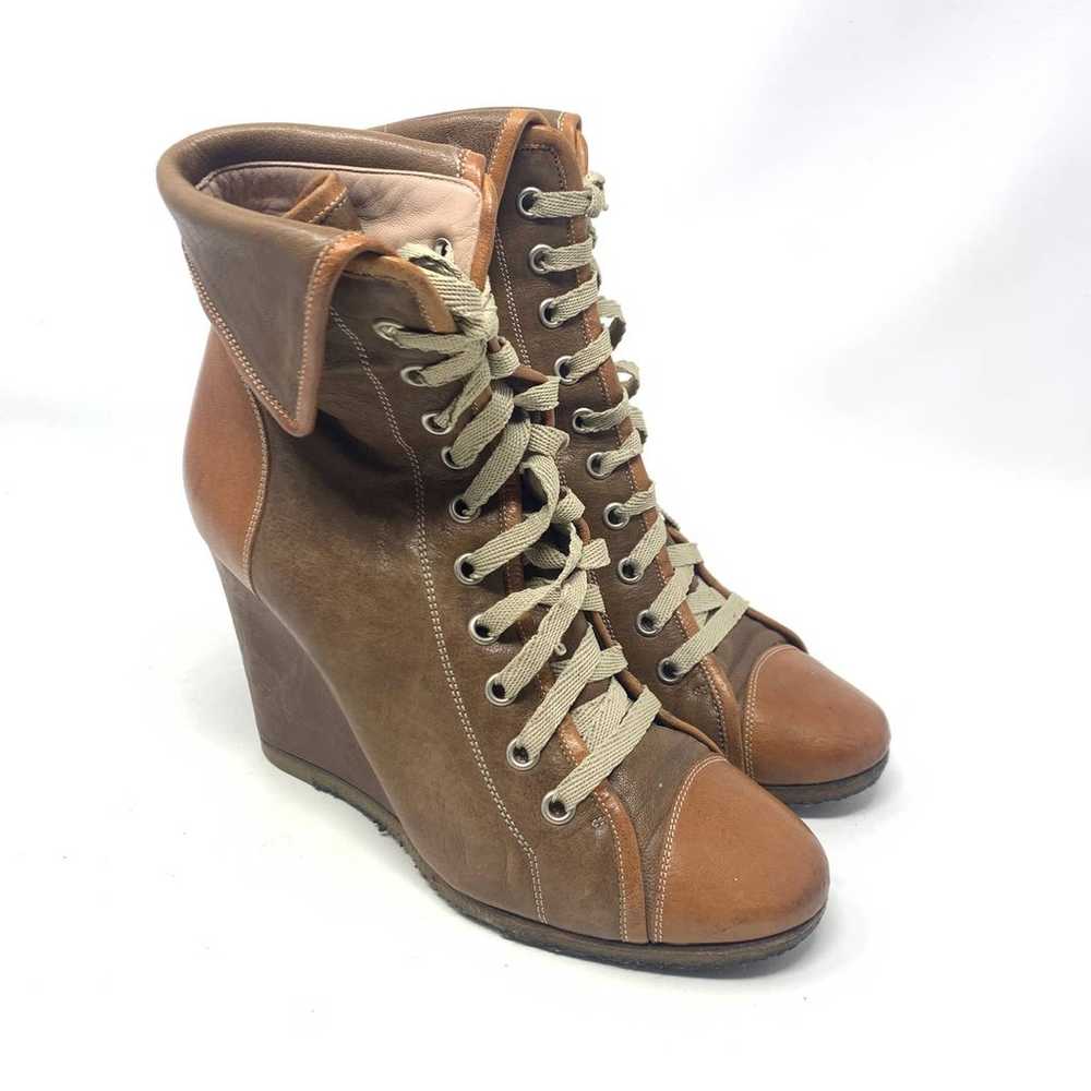 Chloé Camel Hazelnut Brown Leather Lace-Up Wedge … - image 3