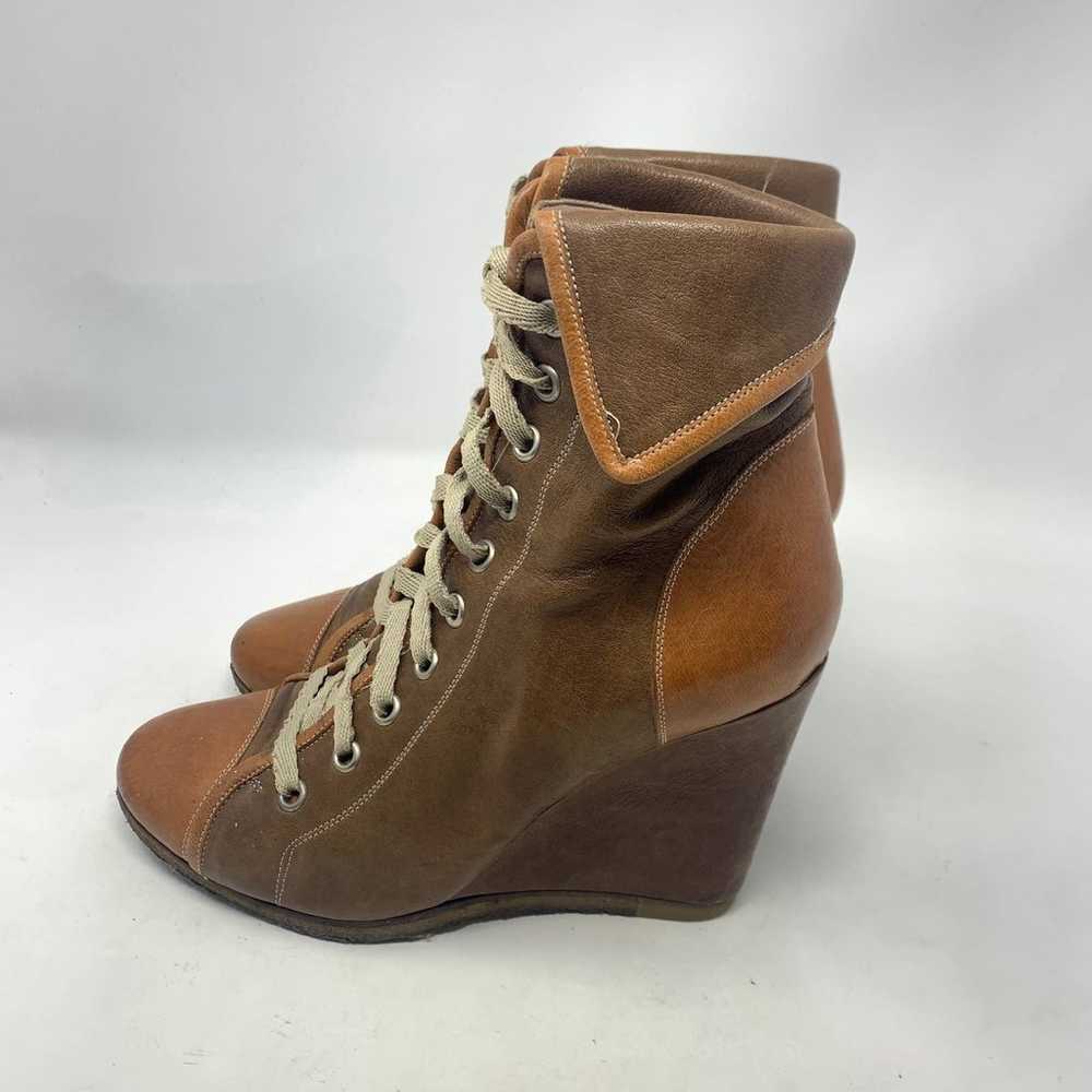 Chloé Camel Hazelnut Brown Leather Lace-Up Wedge … - image 7