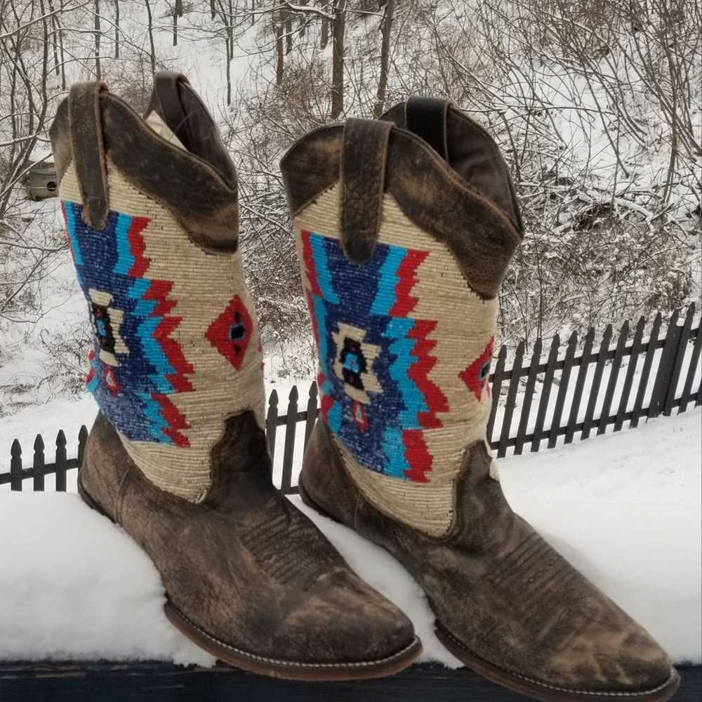 Southwestern Aztec Beaded Cowboy Boots - image 2