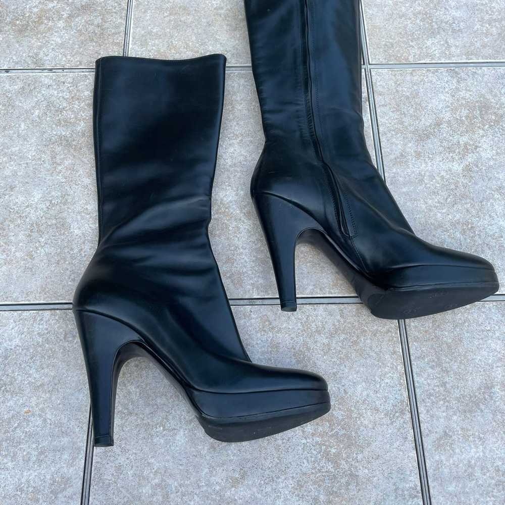 Prada black leather high heel platform boots - image 11
