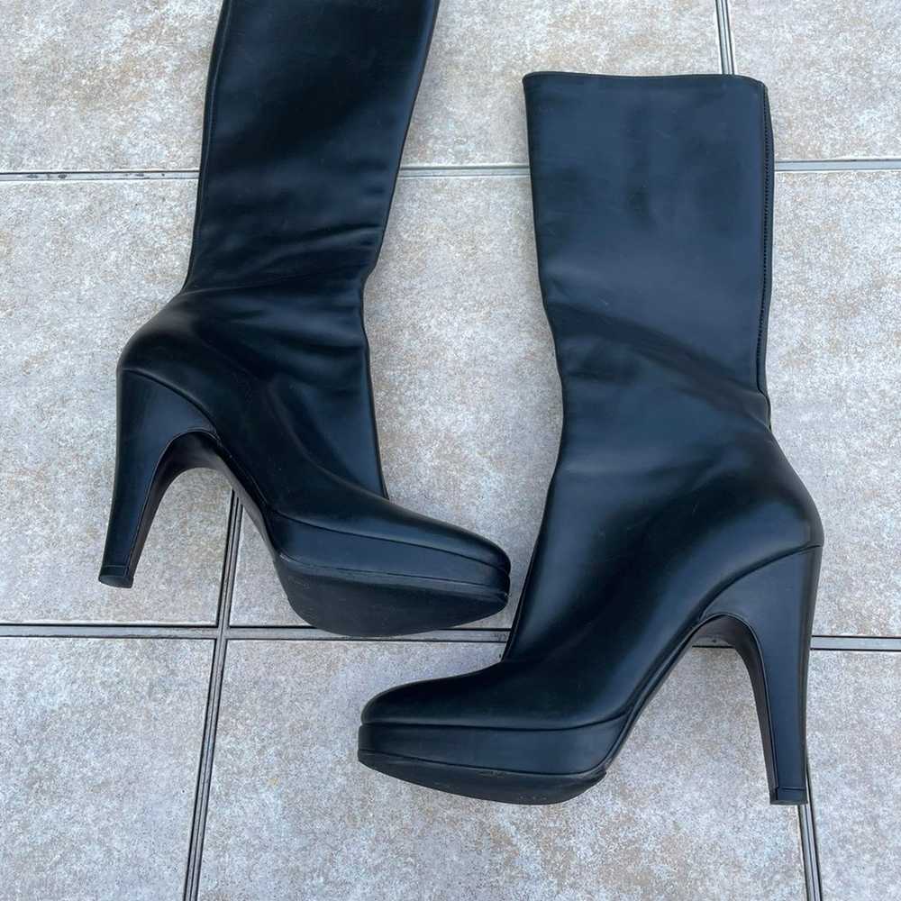 Prada black leather high heel platform boots - image 1