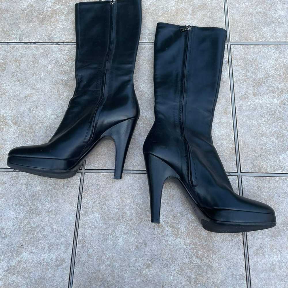 Prada black leather high heel platform boots - image 4