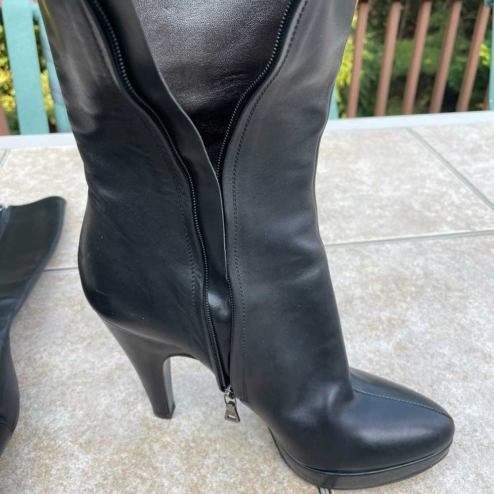Prada black leather high heel platform boots - image 7