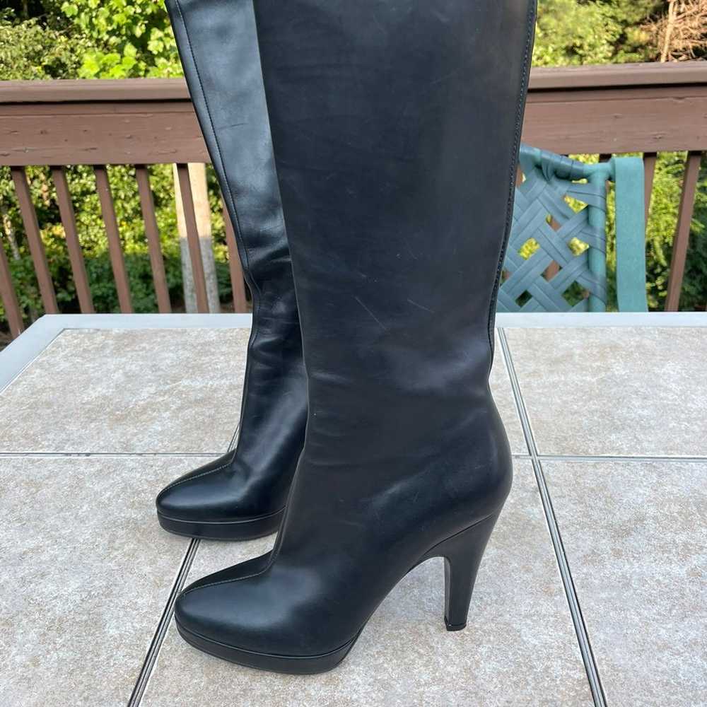 Prada black leather high heel platform boots - image 8