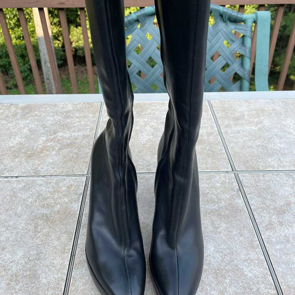 Prada black leather high heel platform boots - image 9