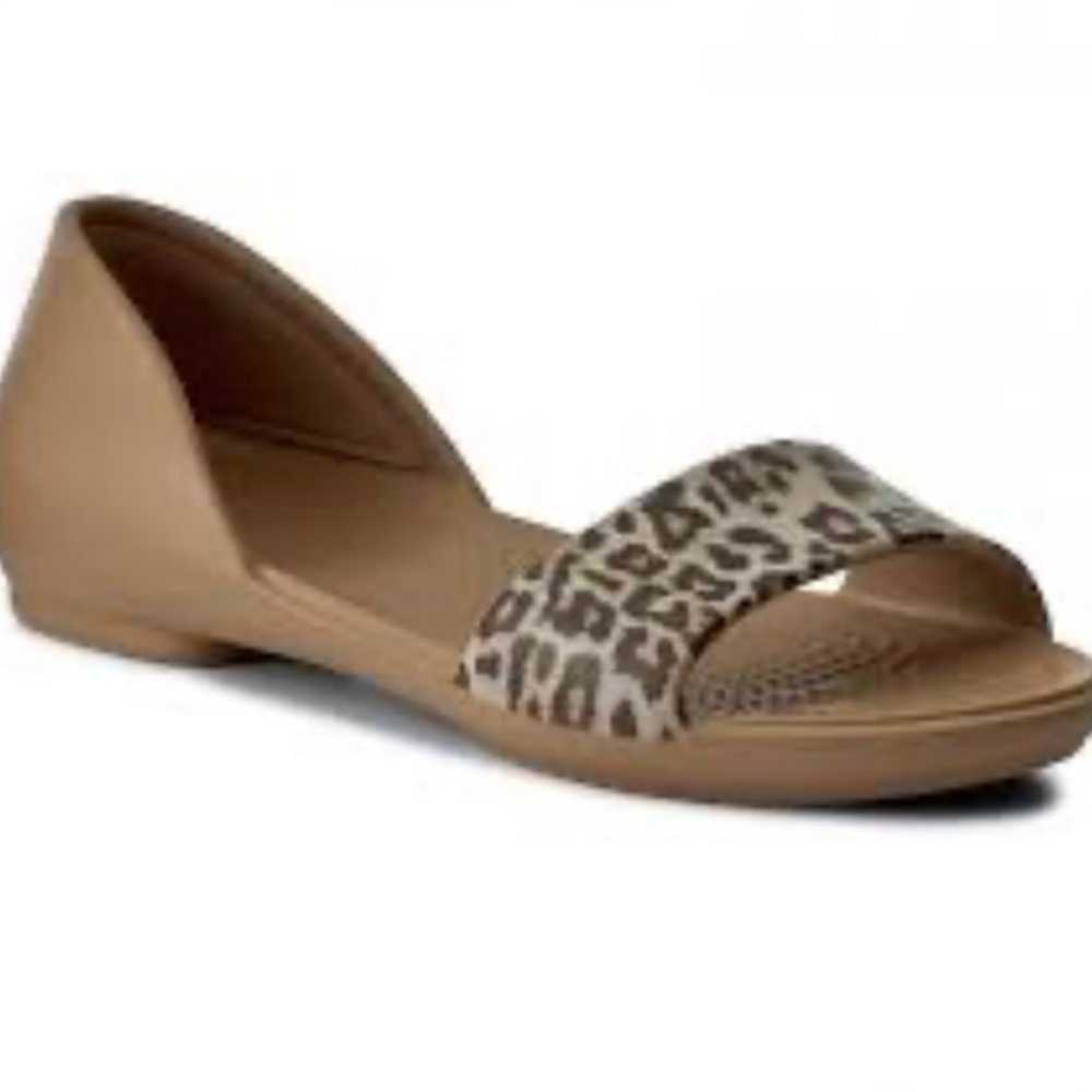 Crocs Tan Leopard Print Open Toe Flats - image 1