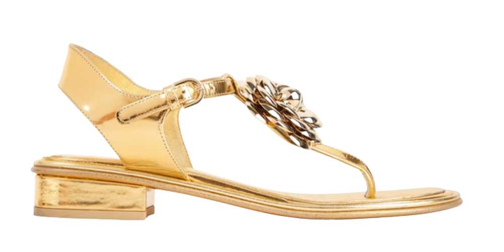 Chanel Chanel Metalic Gold Leather Sandals with C… - image 1