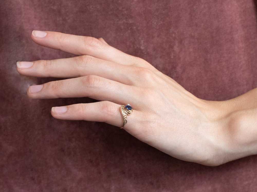 Asymmetrical Sapphire Diamond Gold Filigree Ring - image 10