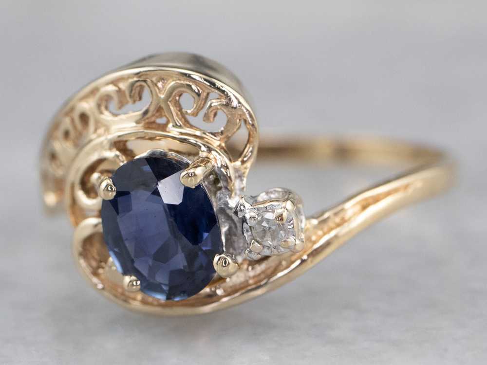 Asymmetrical Sapphire Diamond Gold Filigree Ring - image 3