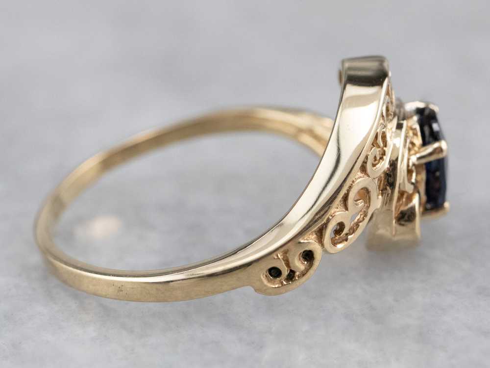 Asymmetrical Sapphire Diamond Gold Filigree Ring - image 4