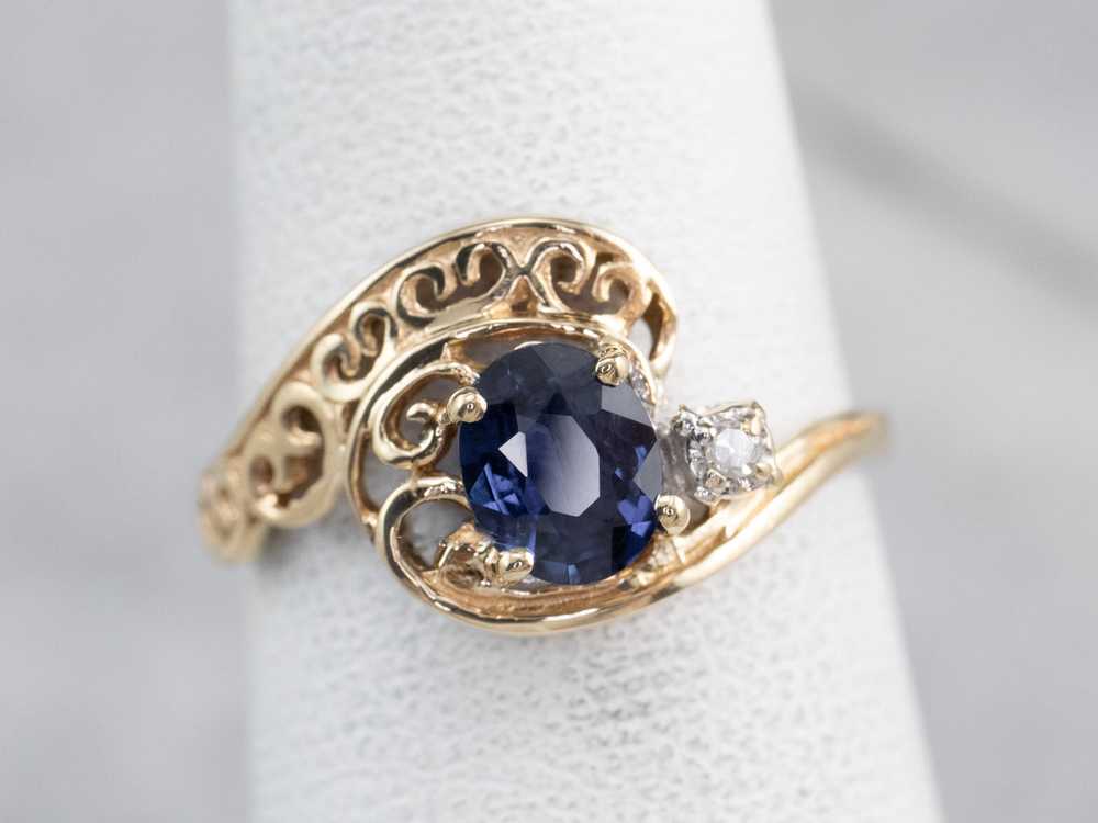 Asymmetrical Sapphire Diamond Gold Filigree Ring - image 7