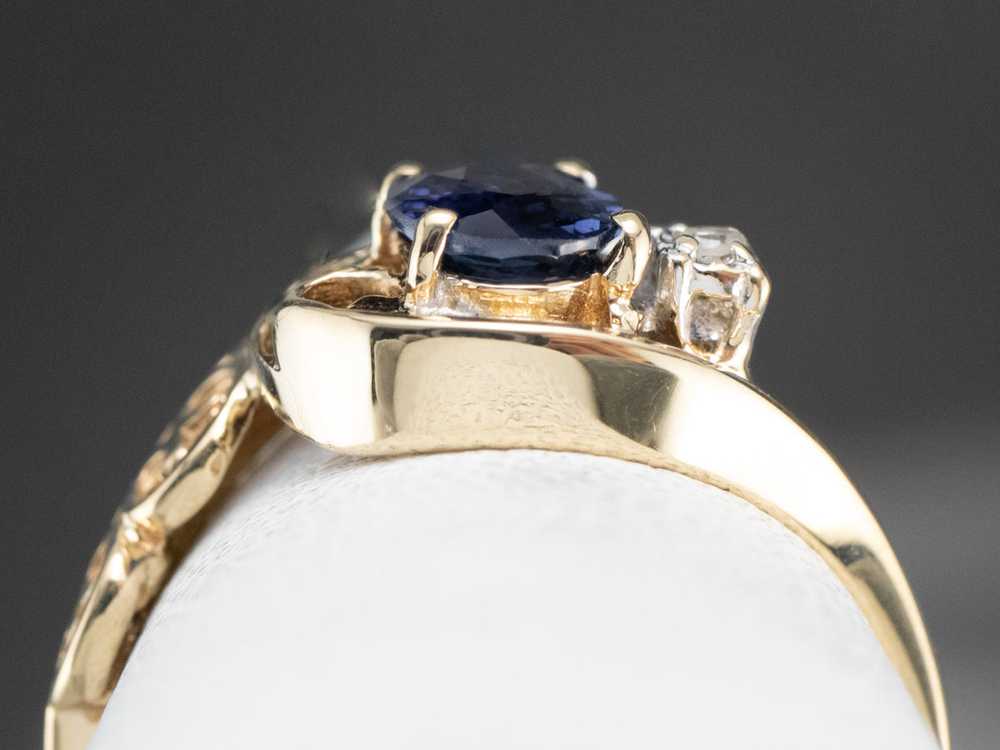 Asymmetrical Sapphire Diamond Gold Filigree Ring - image 8