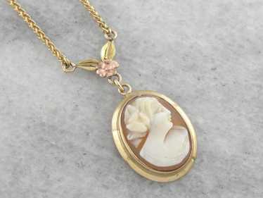 Retro Era Cameo Necklace with Floral Detail in Ros