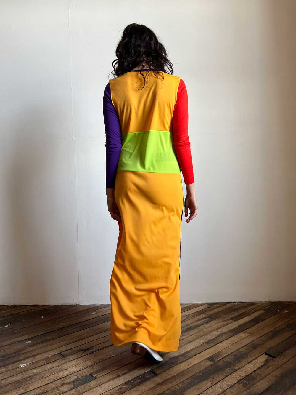 Vintage 1970's Long Sleeved Color Block Dress, Wo… - image 5