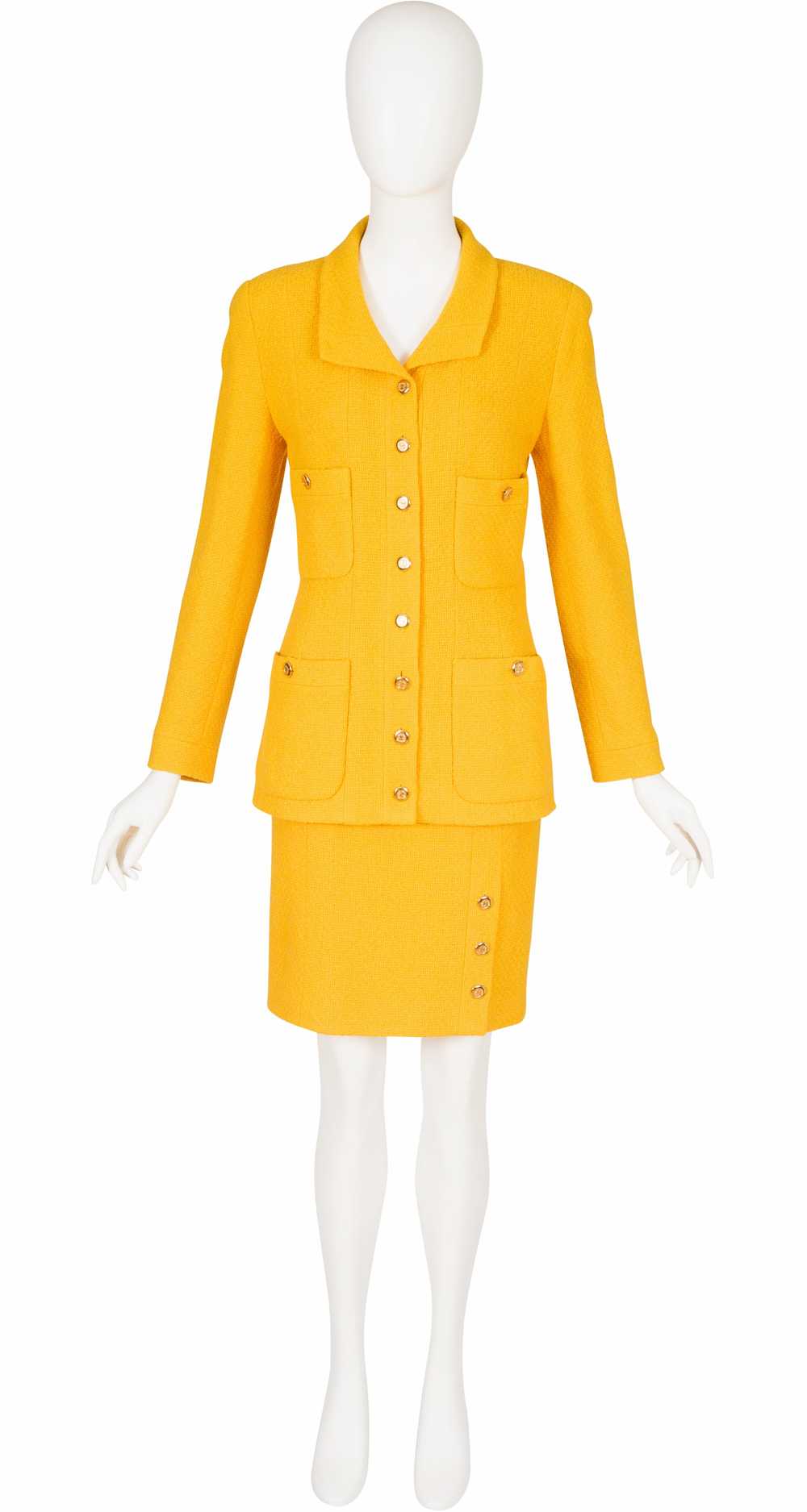 Chanel 1989 S/S Canary Yellow Wool Tweed Skirt Su… - image 1