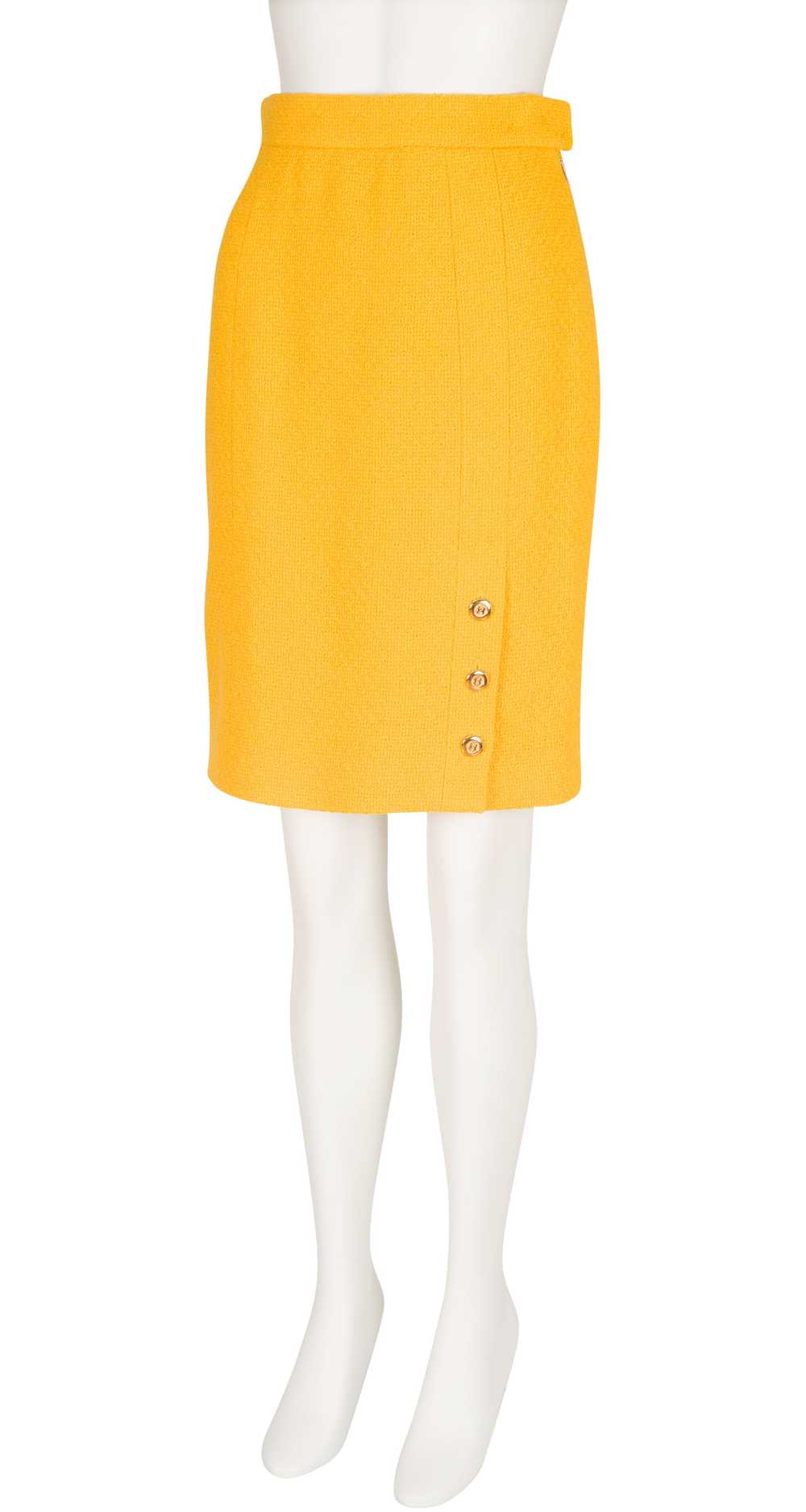 Chanel 1989 S/S Canary Yellow Wool Tweed Skirt Su… - image 3