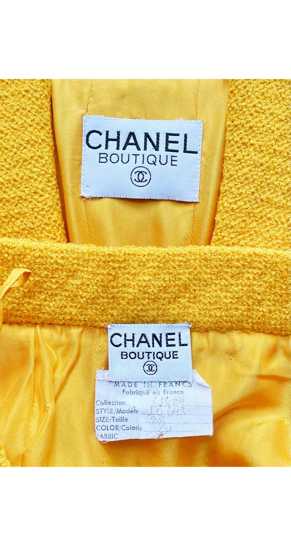 Chanel 1989 S/S Canary Yellow Wool Tweed Skirt Su… - image 9