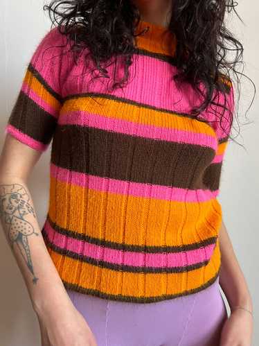 Vintage 1960's - 1970's Acrylic Neon Striped Knit… - image 1