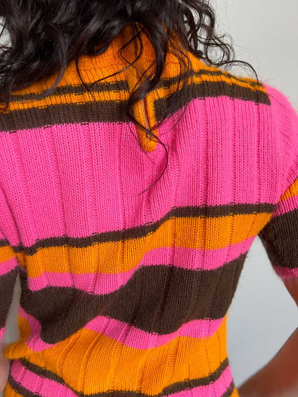 Vintage 1960's - 1970's Acrylic Neon Striped Knit… - image 3