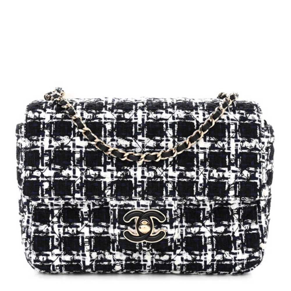 CHANEL Tweed Resin Quilted Mini Heart Square Flap… - image 1