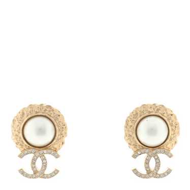 CHANEL Crystal Pearl Textured CC Round Drop Earri… - image 1