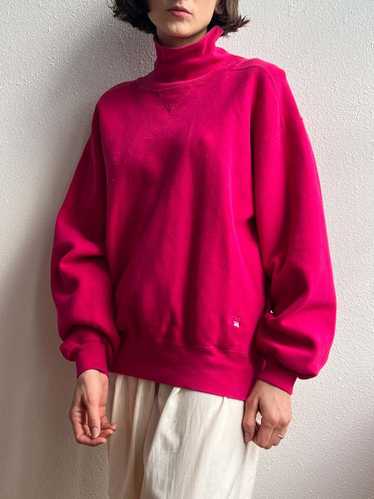 Vintage Classic Turtleneck Sweatshirt - Hot Pink