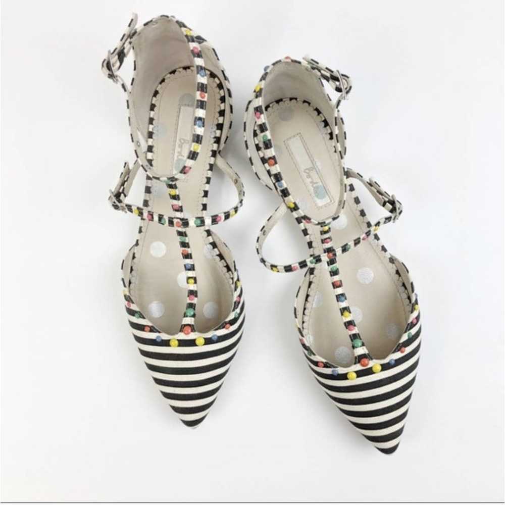 Boden Bonnie Studded Striped Flats 37 7 Black Whi… - image 1