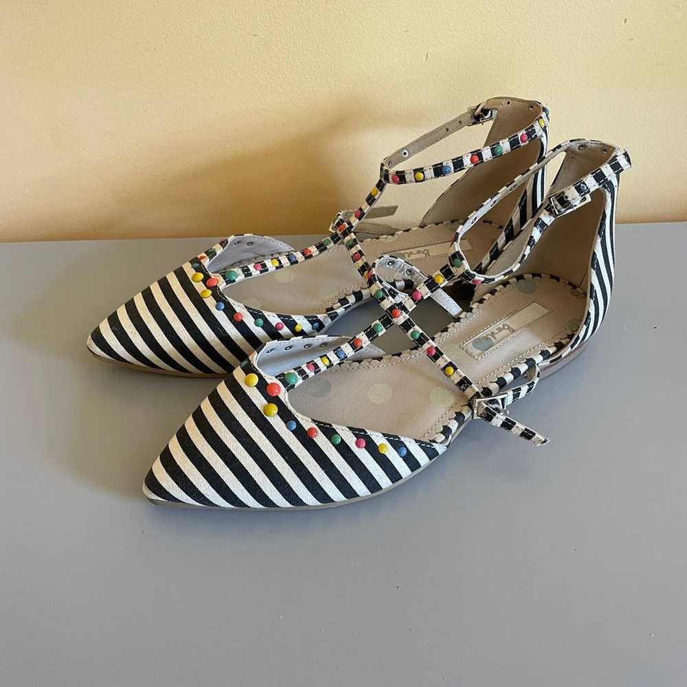 Boden Bonnie Studded Striped Flats 37 7 Black Whi… - image 3