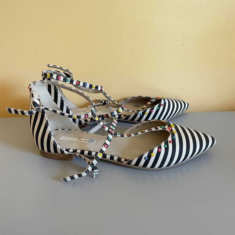 Boden Bonnie Studded Striped Flats 37 7 Black Whi… - image 5