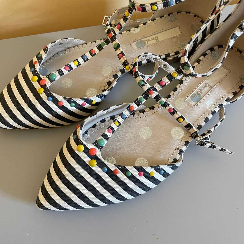 Boden Bonnie Studded Striped Flats 37 7 Black Whi… - image 6