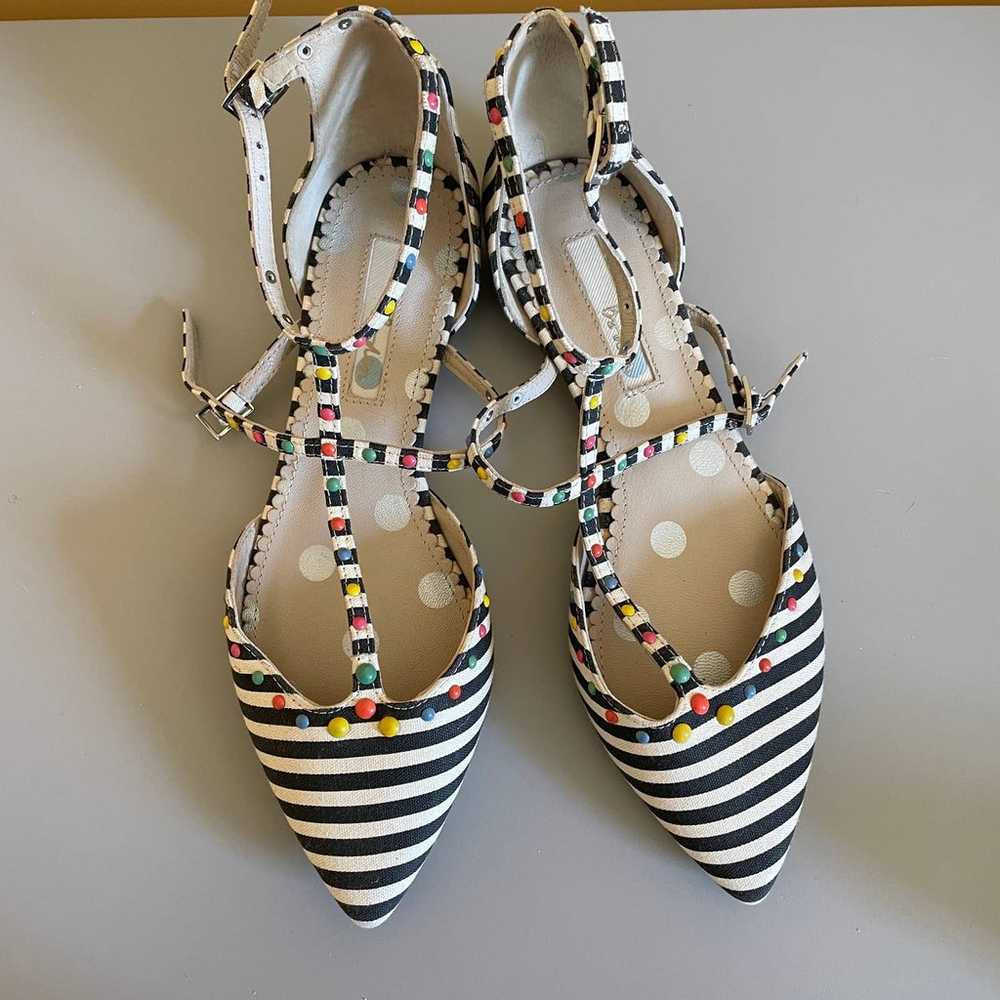 Boden Bonnie Studded Striped Flats 37 7 Black Whi… - image 7