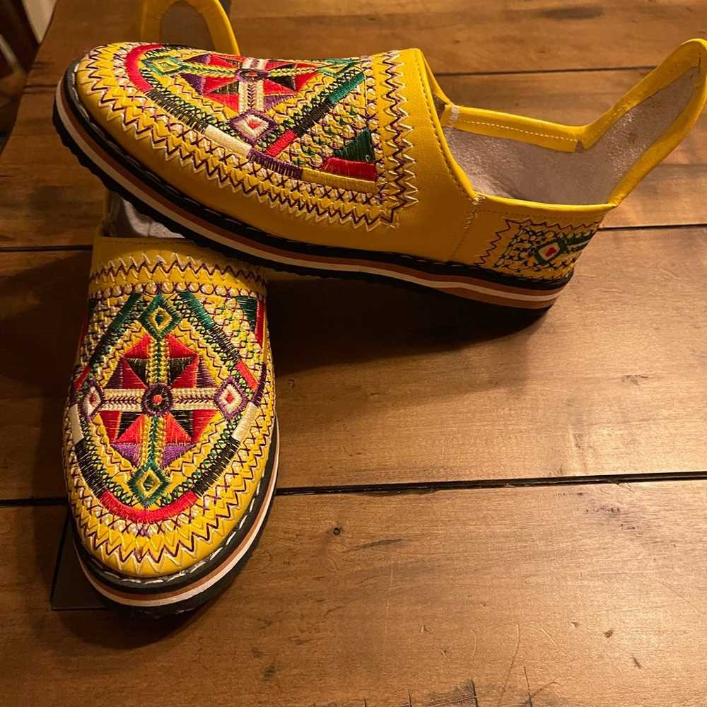 Moroccan Yellow Leather Embroidered Shoes - image 1