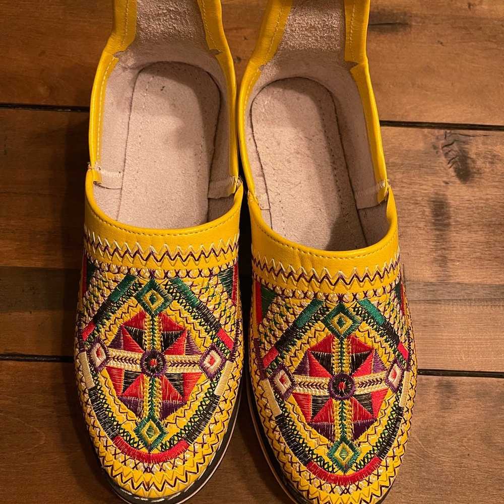 Moroccan Yellow Leather Embroidered Shoes - image 2