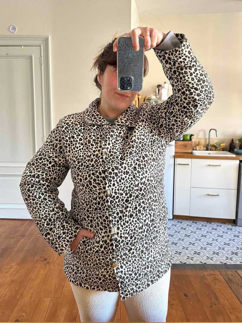 Leopard silk down jacket - Leopard quilted jacket… - image 5