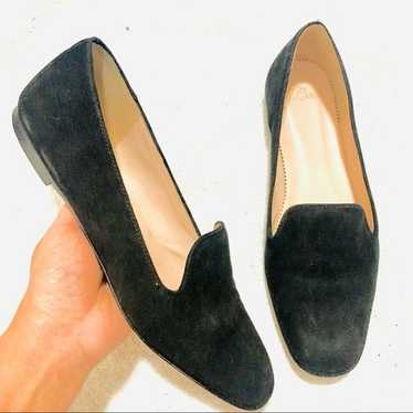 J. CREW Black Suede leather Smoking Slip-on flats… - image 1