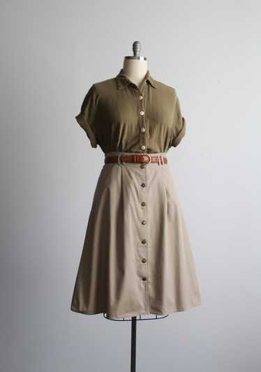 button front almond cotton midi skirt - image 1