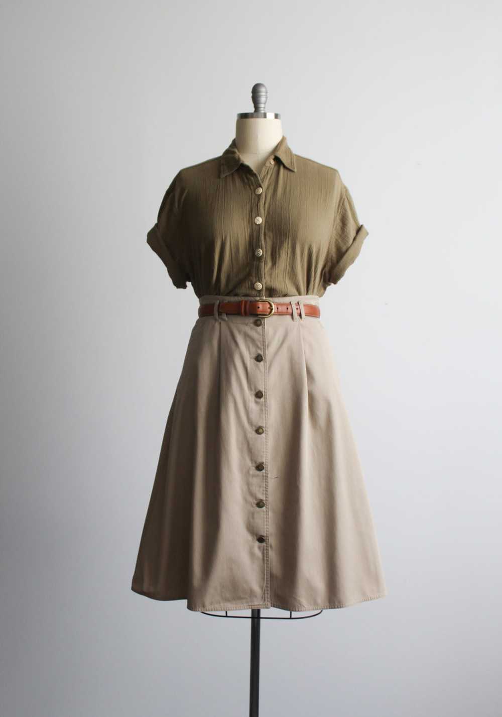 button front almond cotton midi skirt - image 2