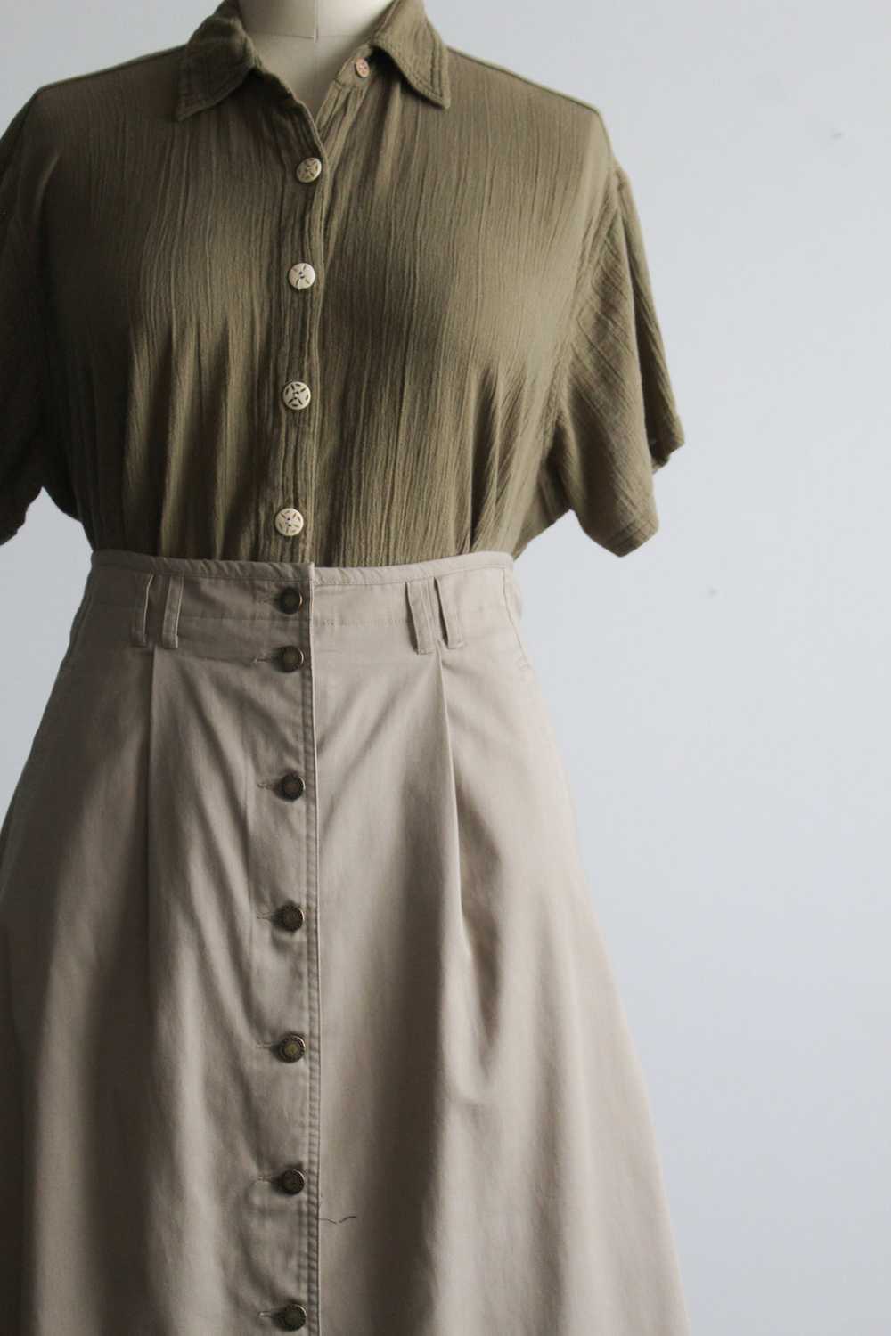 button front almond cotton midi skirt - image 3