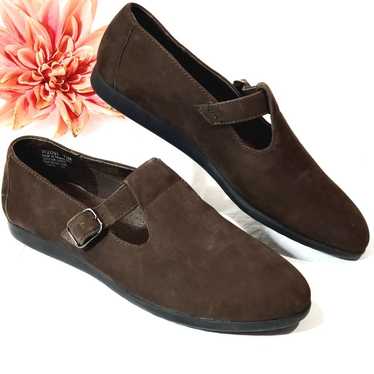 Rockport Brown Leather Suede Mary Jane Buckle Fla… - image 1