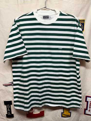 Vintage Guess USA Embroidered Green/White Stripe … - image 1